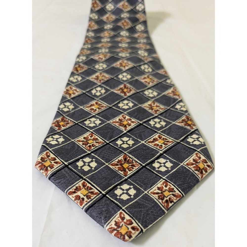Chaps Ralph Lauren Purple Label Blue Geometric Floral Vintage Silk Tie 56x4